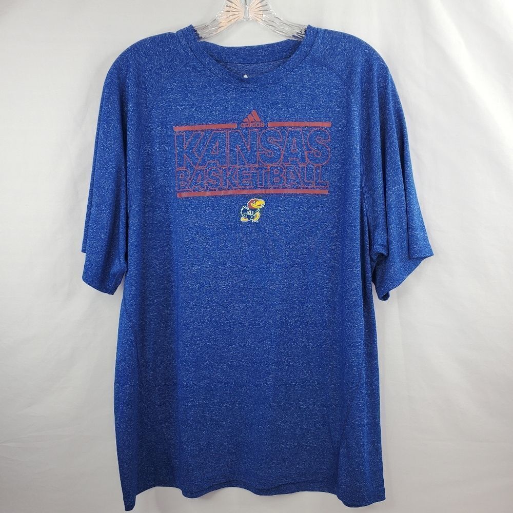 M ADIDAS KANSAS UNIVERSITY JAYHAWKS CLIMALITE SHORT PERFORMANCE TSHIRT medium